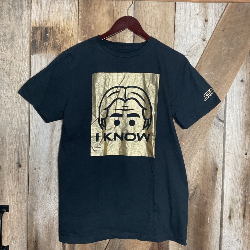 Disney Star Wars Hans Solo "I Know" T Shirt Unisex Size M Black with Gold Print